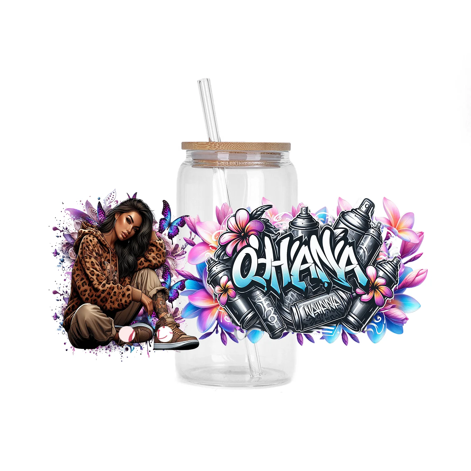 بوس فاتنة سلسلة العصرية الوشم فتاة UV DTF كأس التفاف ل 16 أوقية كوب ليبي مختلط باد غال تصاميم كأس يلتف ملصقات ثلاثية الأبعاد