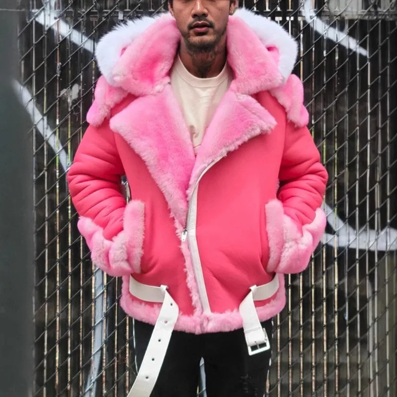Popular Imitation Fur Coat Nordic Winter Pu Fur Hooded Coat Men's Jacket