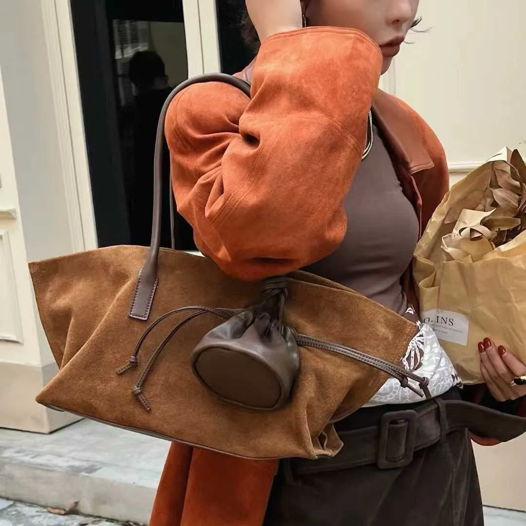 

Toptrends nubuck Genuine Leather Large Shoulder For Women Luxury Designer Office Messenger Bags Satchel Cow Ladies Handbags