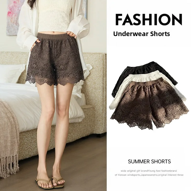 Casual Loose Embroidered Lace Shorts Home Wear Three-quarter Length Safety Pants Ladies Fashion Spring Season Non-fleece-lined