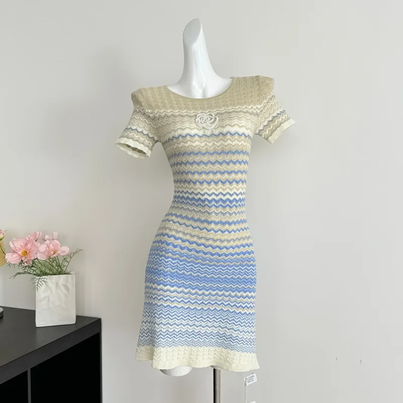 ผู้หญิงฤดูร้อนลายชุดยาวลําลอง Sundress แขนกุด Ribbed ถักเสื้อกันหนาวชุดชายหาดชุด 2025 Vestidos