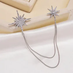 Fashion Elegant Women Girls hexagram Crystal Chains Brooches Badges Exquisite Lady Suit Coat Pins Jewelry 