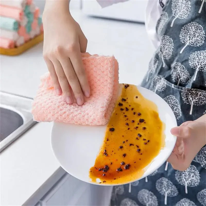 Super Soft Absorbent Microfiber Kitchen Towels Anti-grease Wipping Rags Non Stick Oil Household Cleaning Towel Kitchen Accessory