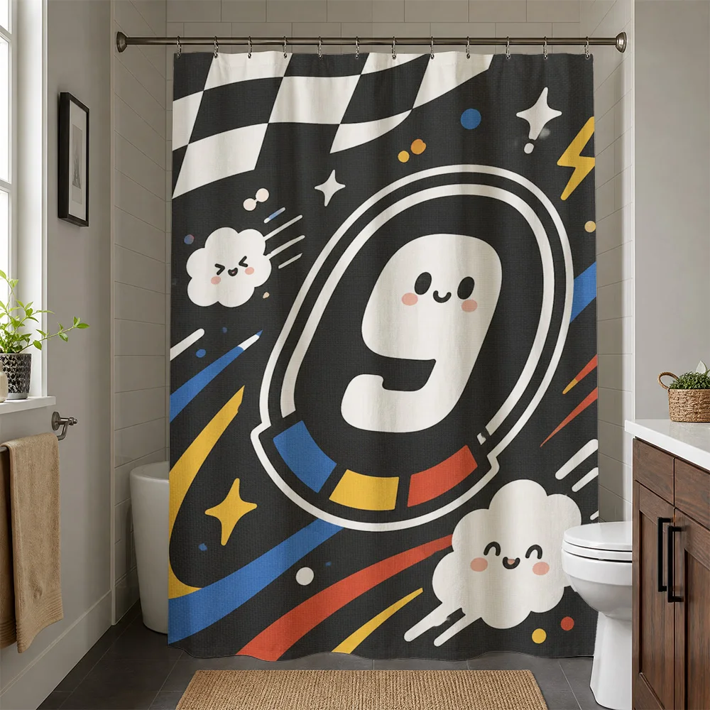 Cute Number Nine Pop Art Bathroom Shower Curtain Novelty Bathroom Decor for Kids Fun Shower Curtain