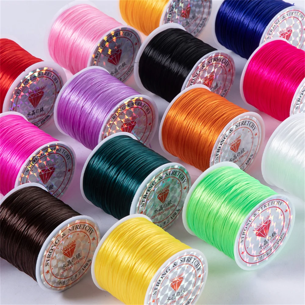 Cordones elásticos de cuentas de cristal para pulsera, collar, hilo elástico, cuerda de línea, fabricación de joyas DIY, 60m, 1 rollo por lote