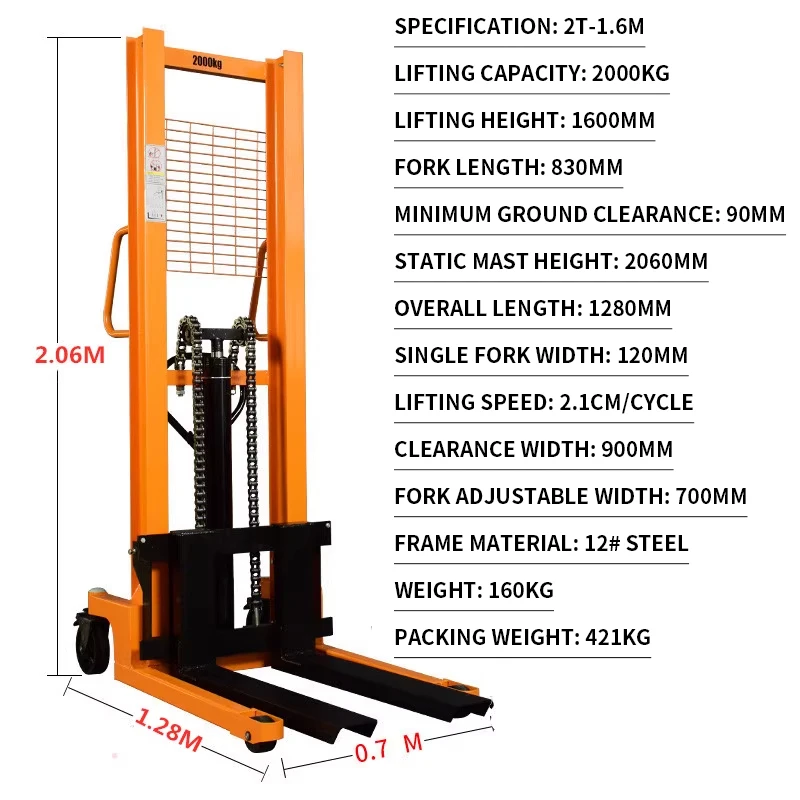 รถยกไฮดรอลิกแบบแมนนวล 1 ตัน 2 ตัน รถยกขนาดกะทัดรัดสำหรับขนถ่ายสินค้า พร้อมกระบอกไฮดรอลิก (แบบกำหนดเอง)