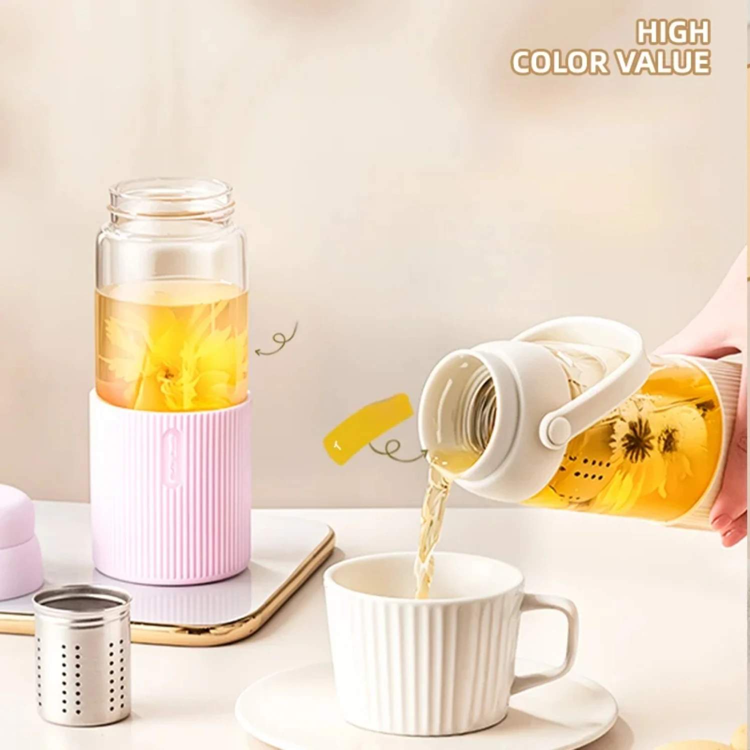 520ML Drinkware Transparent Glass Cup Kitchen Coffee Mug With Lid Scented Tea Filterate Water Bottle Coffeeware Teaware