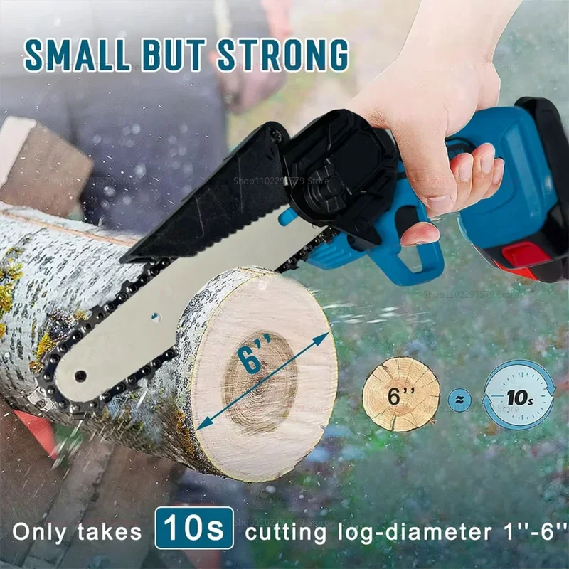 6 Inch Cordless Electric Chainsaw Battery Powered Handheld Garden Log Wood Cutting Tool for 18V Battery No Battery