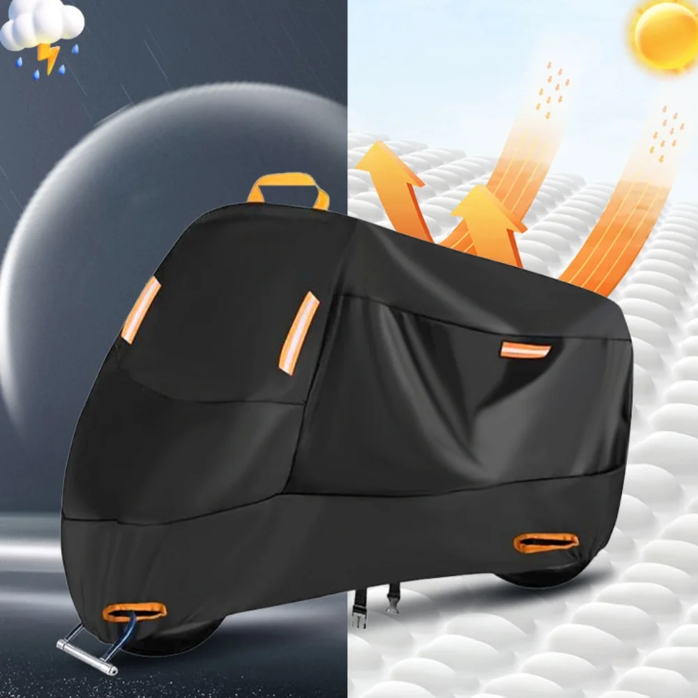 Nighttime Use Motorcycle Cover Motorbike Protection Anti-theft Keyhole Double Stitching Seams Reflective Strips For Visibility