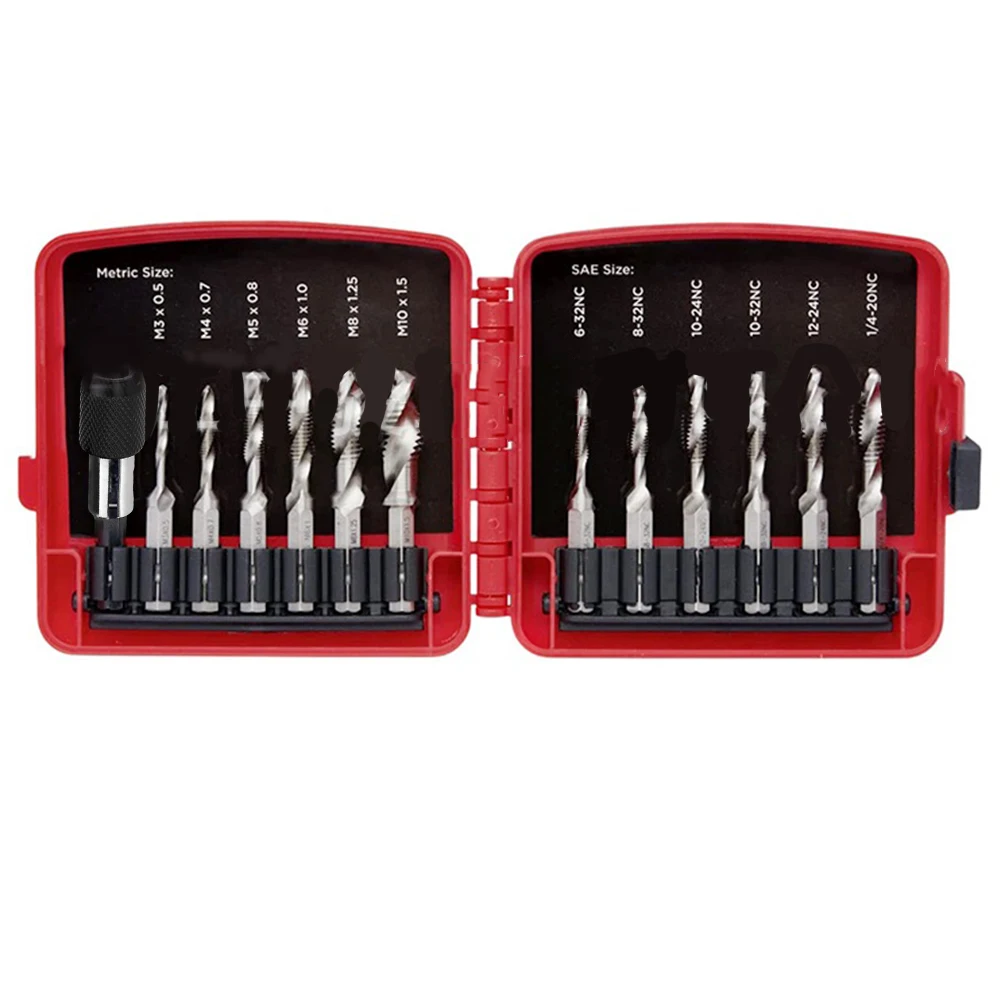 

13pcs Drill And Tap Bit Set With Adapter SAE/MetricTapping Hex Shank Drill Bits Integrated Composite Wire Tap Bits Hand Tools