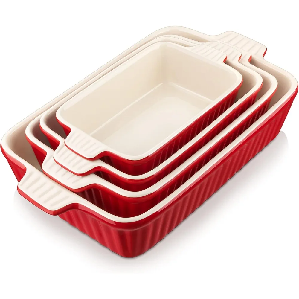 Bakeware Set of 4,  Rectangular Baking Dish Lasagna Pans for Cooking Cake Pie Dinner Kitchen, Red (9.5