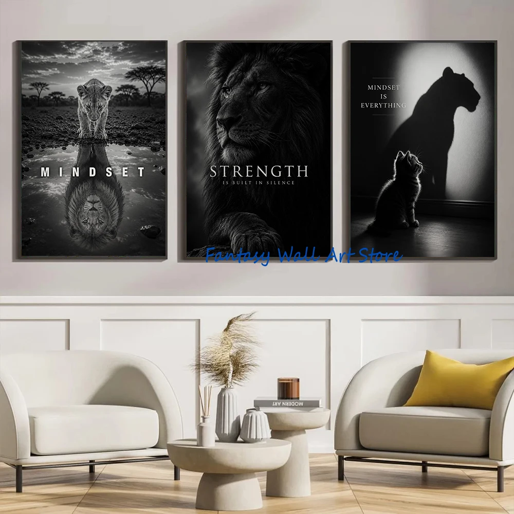 Animals Motivational Poster Black and White Inspirational Animal Strength Confidence Quote Wall Decor Canvas Prints for Bar Home