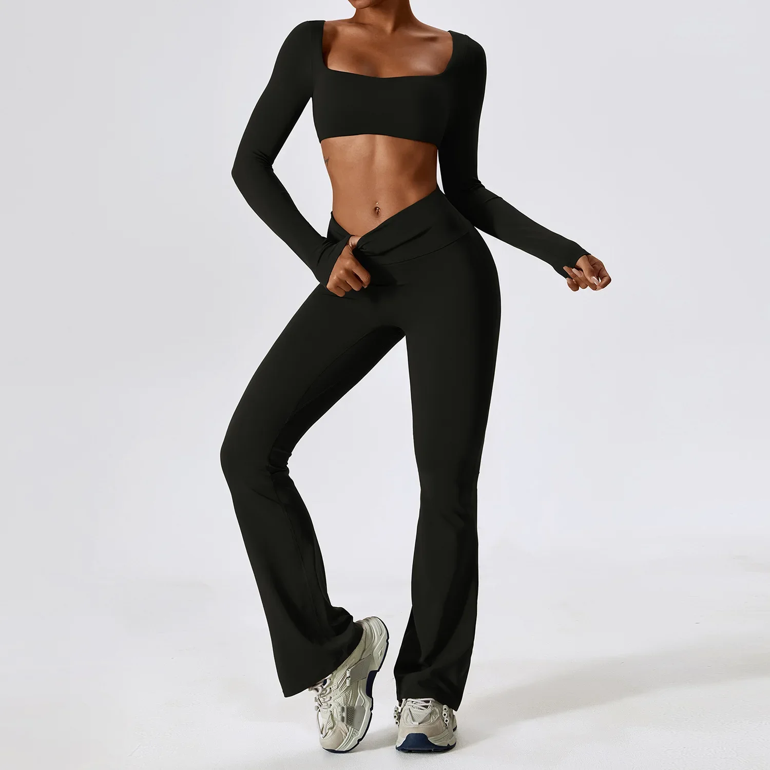 Sports Suits Yoga Set 2PCS Seamless Women Sportswear Workout Clothes Athletic Wear Gym Legging Fitness Bra Crop Top Long Sleeve
