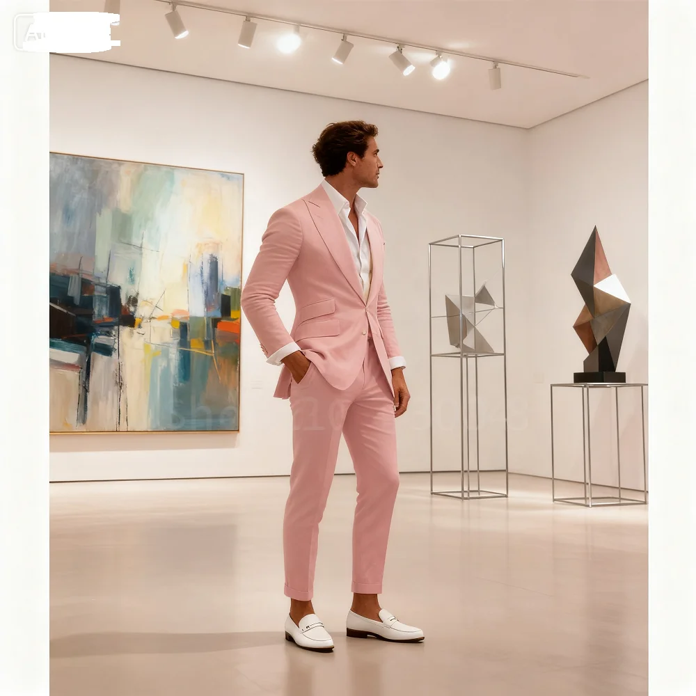 

Green Wedding Groomsmen Smoking Suit 2-Piece Peak Lapel Jacket Pants Men's Tuxedo Single Button Fashion Formal Wear for Men