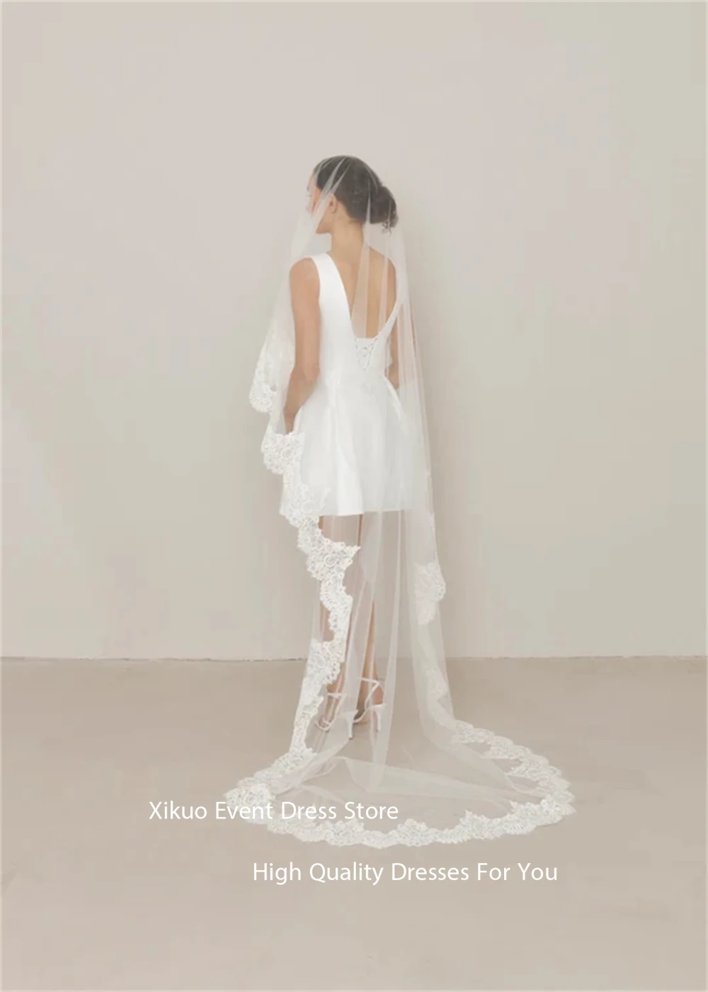 Xikuo senza maniche scollo rotondo abito da sposa backless mini lunghezza abiti da sposa una linea abiti da sposa per ragazza personalizzata