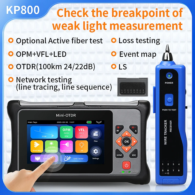COMPTYCO KP800 OTDR Touch Screen 100KM Optical Time Domain Reflectometer Multi-functional Fiber Optic Tester Built-in OPM VFL LS