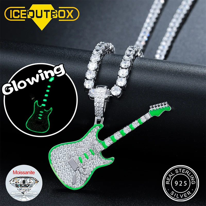 Men's Moissanite Guitar Pendant Necklace in Silver
