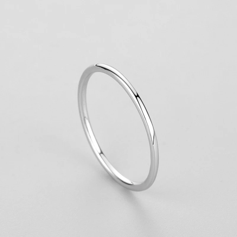 Ailmay Solid 925 Sterling Silver minimalismo semplice liscio impilabile anello da dito per le donne ragazze accessori per feste gioielli regali