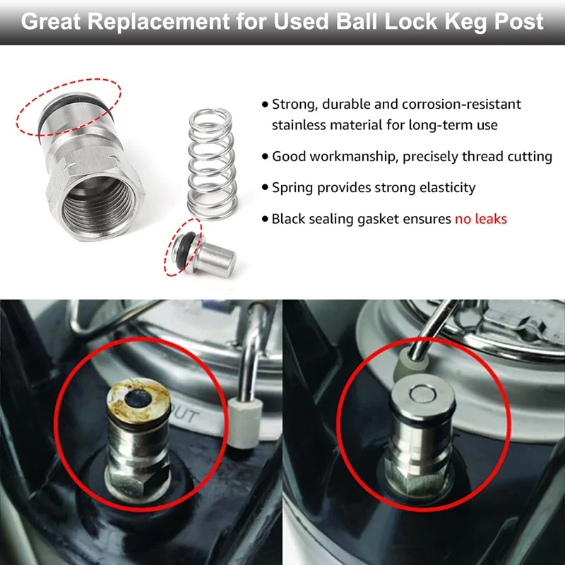 Bola inoxidável Lock Keg Post, Quick Disconnect Set, Corny Keg Conectores, Metal Homebrew, Rosca fêmea, 19 32-18