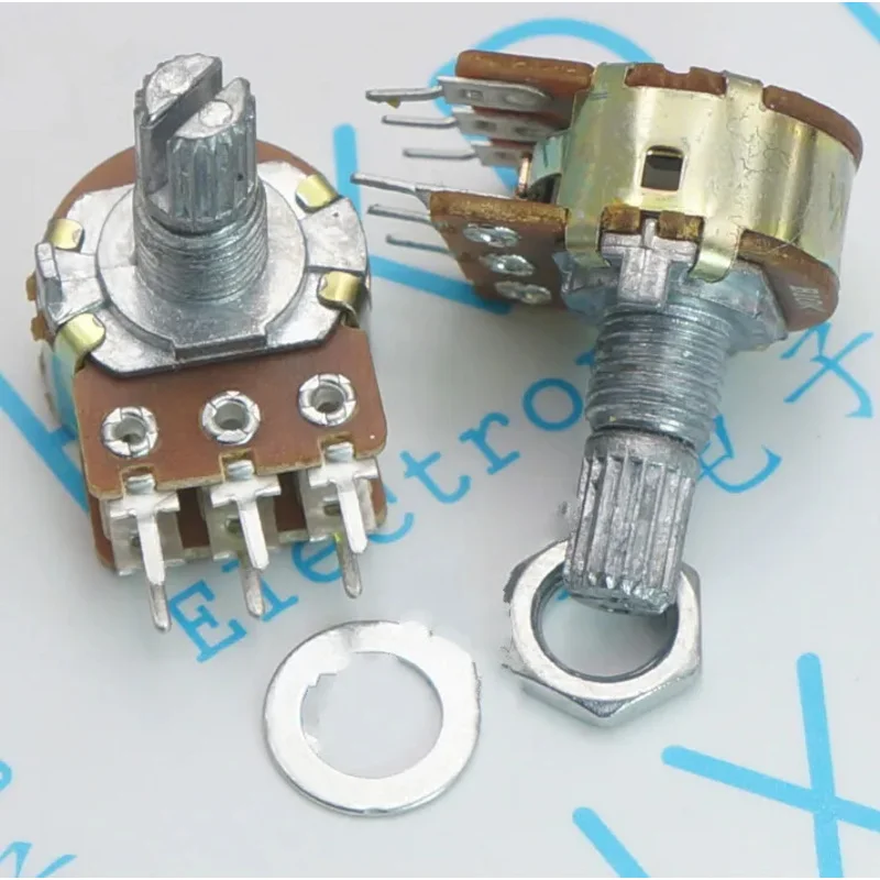 Double WH148 Type 10K Potentiometer B10K Handle Length 15MM with Nut Audio Power Discharge Potentiometer 100PCS/LOT