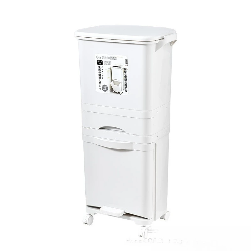 Household creative kitchen trash can food waste dry and wet classification three-layer movable press trash can high value