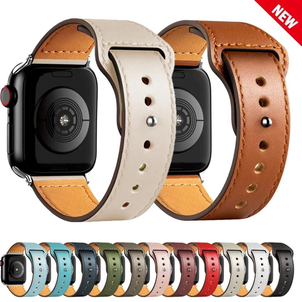 Leather Band For Apple Watch Ultra 49mm 44 40 38 42mm Wrist Bracelet Strap for IWatch Series 10 46mm 9 8 7 3 4 5 6 SE 41mm 45mm