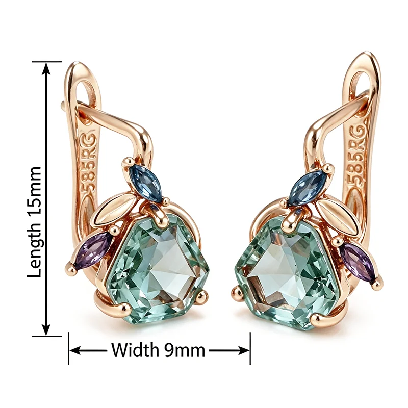 Wbmqda Hellgrüne Stein-Ohrringe in Blumenform für Damen, 585er Roségold, modisches Urlaubsschmuck-Zubehör – Detail 1