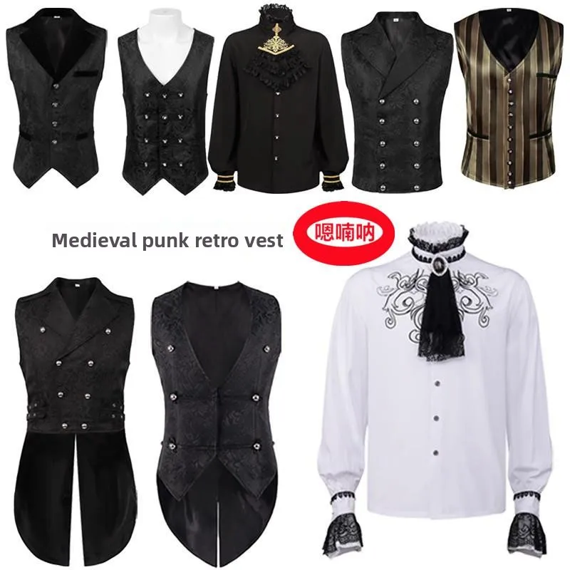 

Men's loween Tailcoat Inner irt Stage Performance Costume Medieval Retro Court Vest Prince Suit Polyester Material
