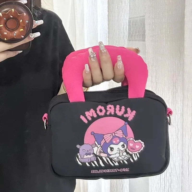 Sanrio Series Kuromi Black Handbag Cute Kawaii Temperament Fashion Girl Shoulder Bag Exquisite Cinnamoroll Fashion Small Bag New