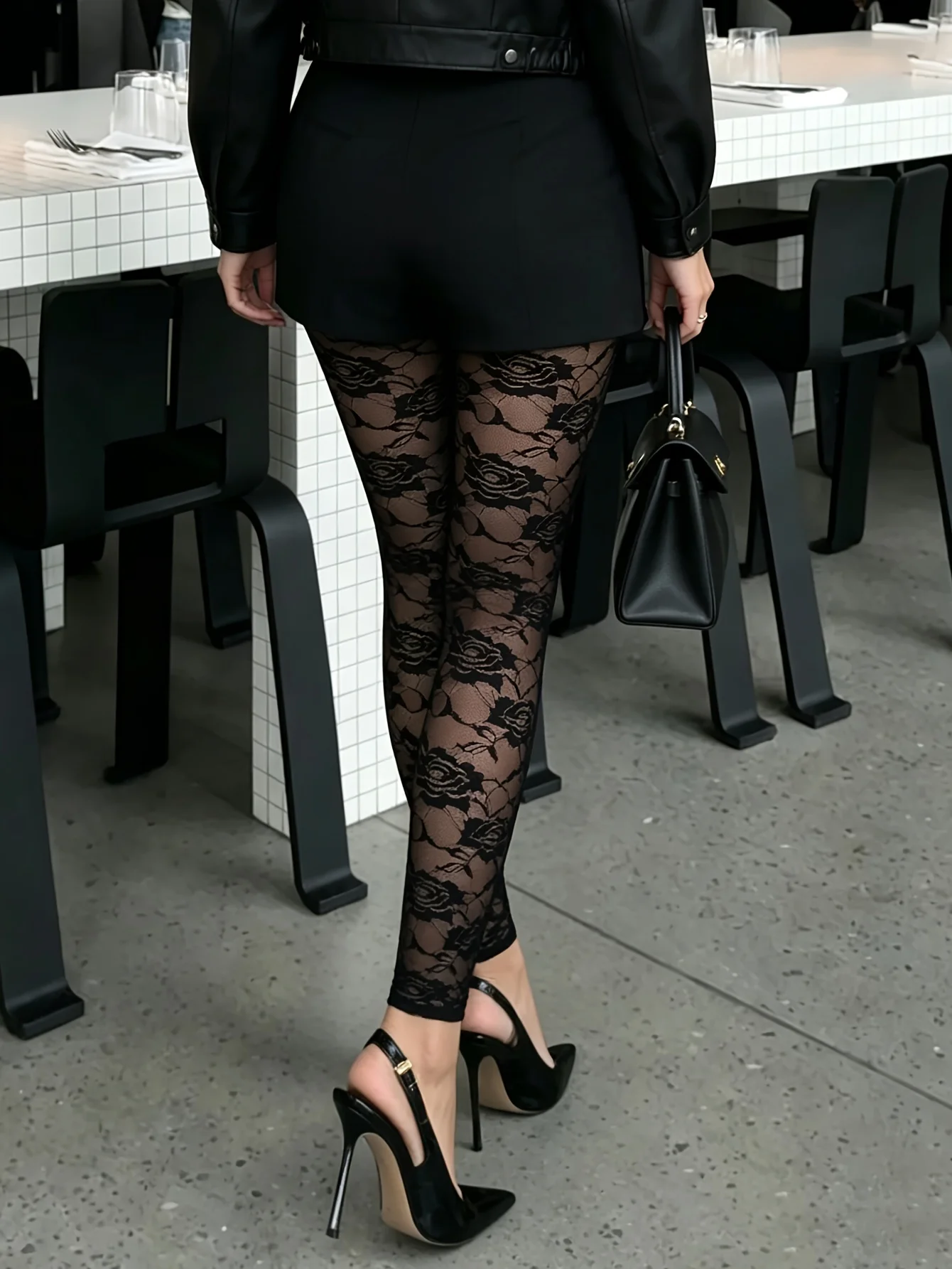 Rose Petal Lace Sheer Slim-fitting Nine-inch Pants With A Hint Of Sexiness Featuring A Nude Bottomless Leggings Style For Women