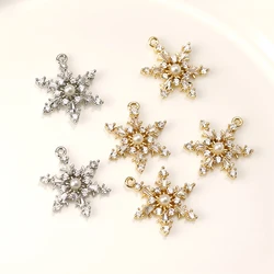 2pcs 16x20mm 구리 입히는 14K 금 상감 지르콘 진주 눈송이 펜던트 DIY 손 보석 팔찌 귀걸이 부속품 물자