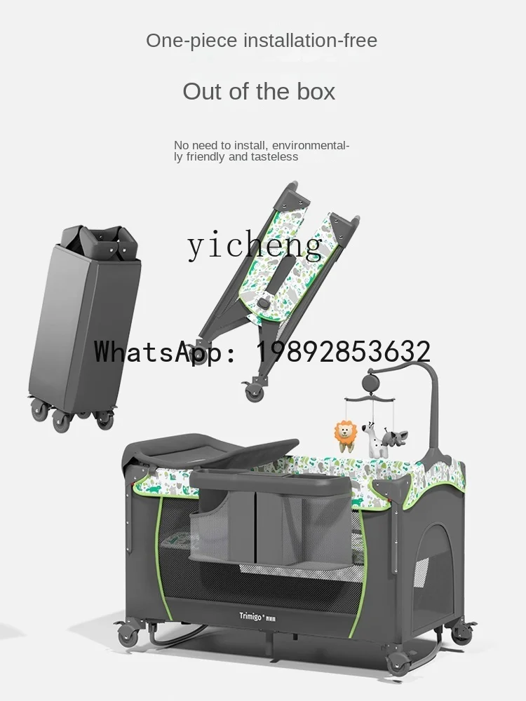 AG  Foldable Baby Bed Mobile Splicing Babies' with Diaper-Changing Table Newborn Bassinet