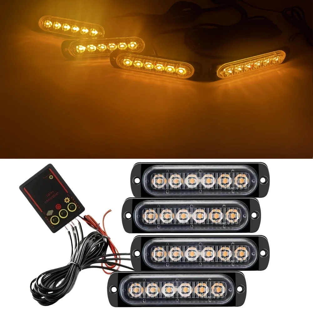 4in 1 LED Grille Lights for Trucks 6-Led Emergency Surface Mount Grill Strobe Light Mini Warning Flashing Bar for Dodge Trucks