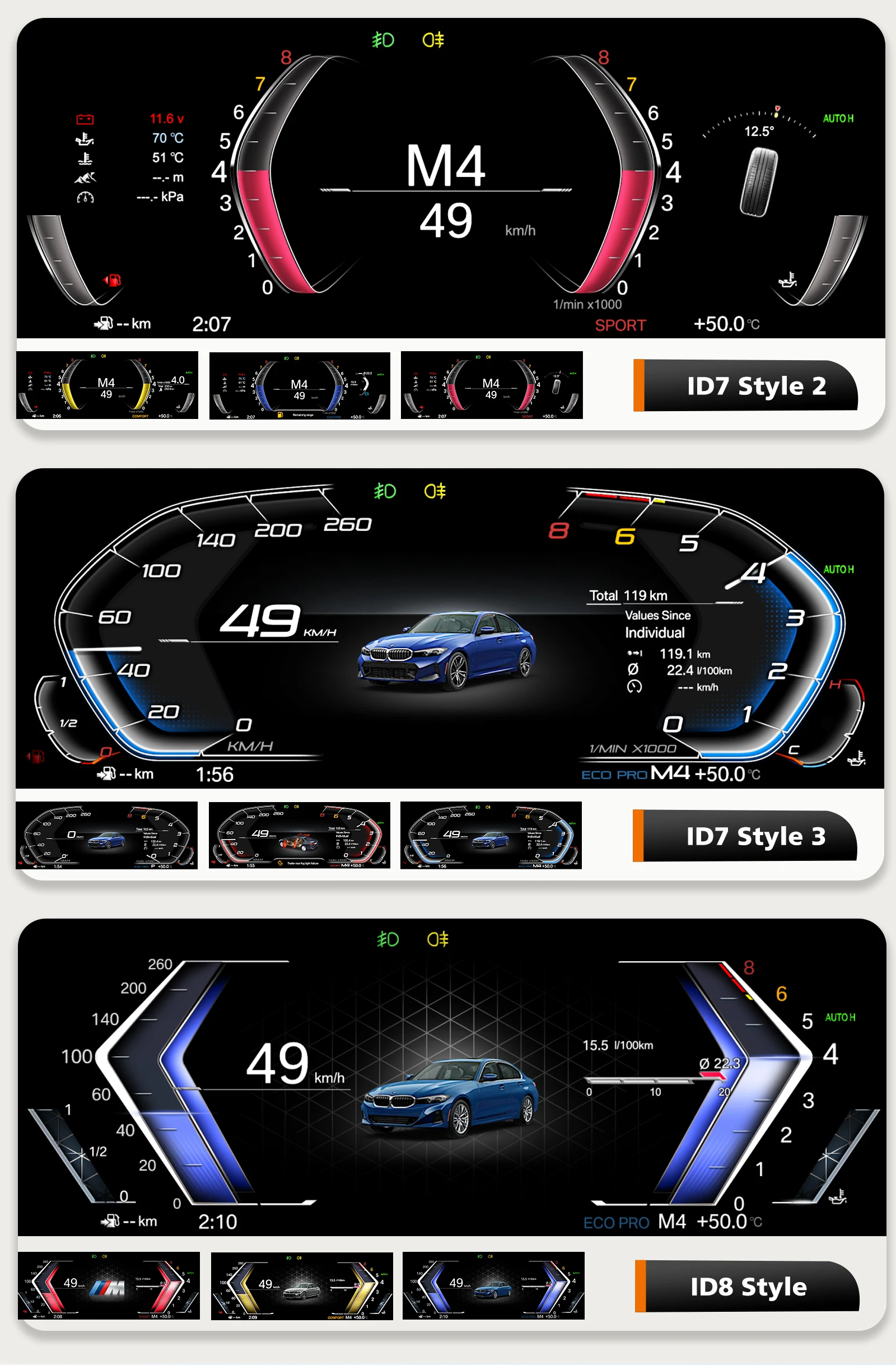 Hizpo Digitales Auto-Armaturenbrett für BMW 1/2er Serie F20/F52/F22/F23/F44/F45 für BMW X1/X2 F48/F49/F39 10 Zoll LCD-Panel Tachometer – Detail 6