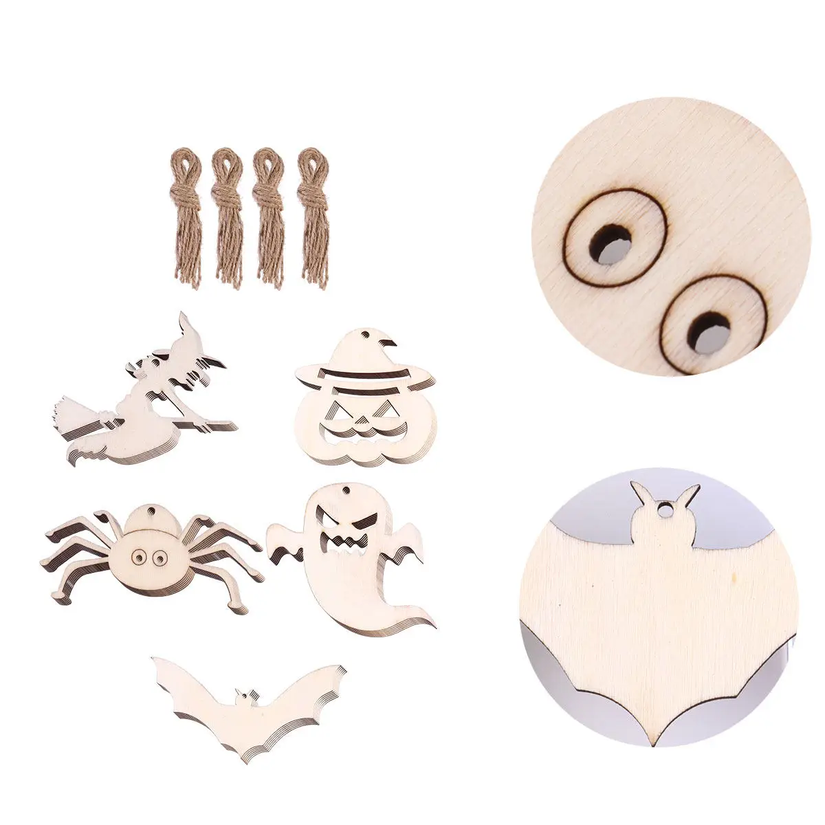 

50pcs Wooden Pieces Hanging Ornaments Diy Craft Kits Halloween Decorations For Children'S Birthday Camp School Projects Wooden