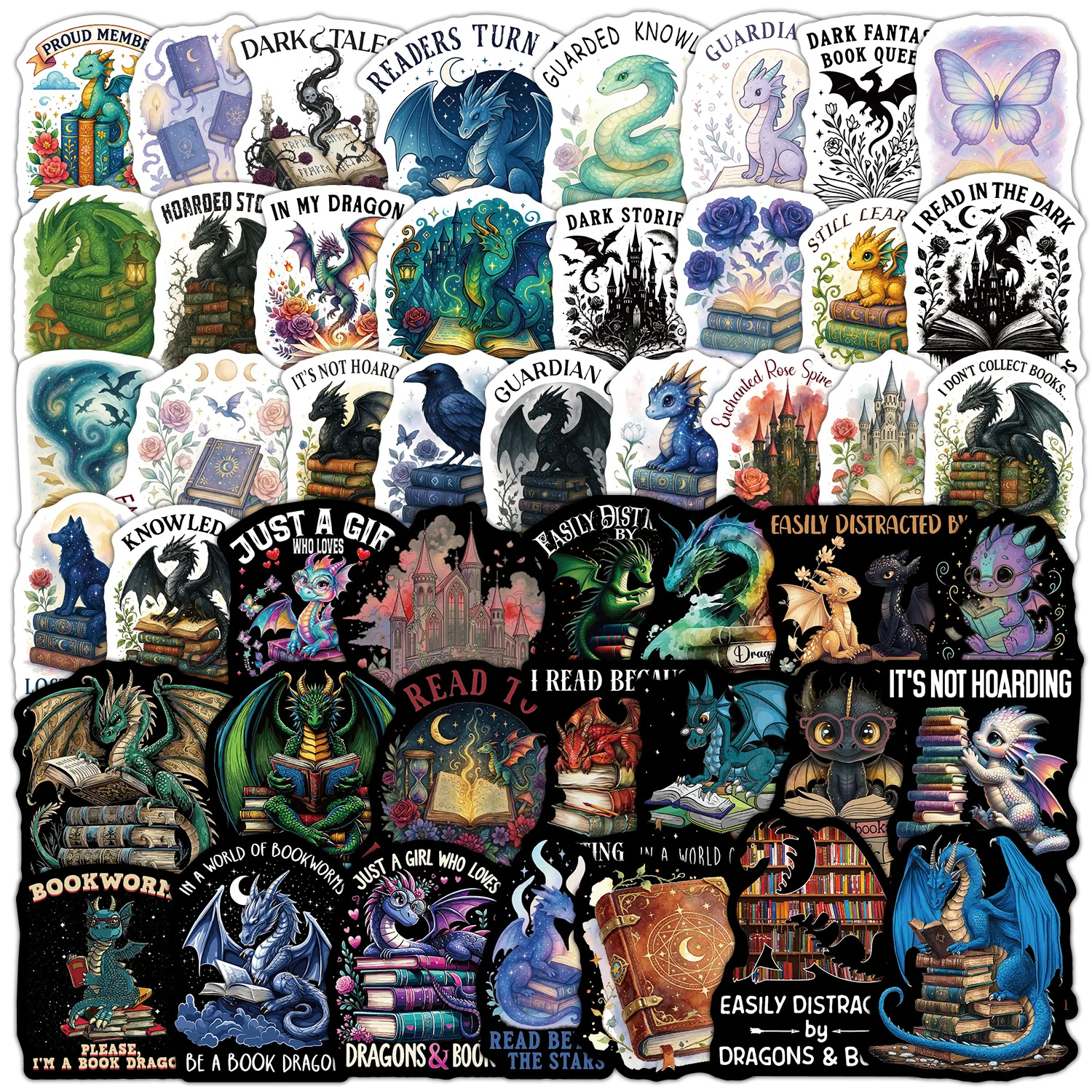 50Pcs Cartoon Magic Book Animals Sticker Art Witch Dragon DIY Stickers Scrapbooking Phone Luggage Skateboard Waterproof Decals