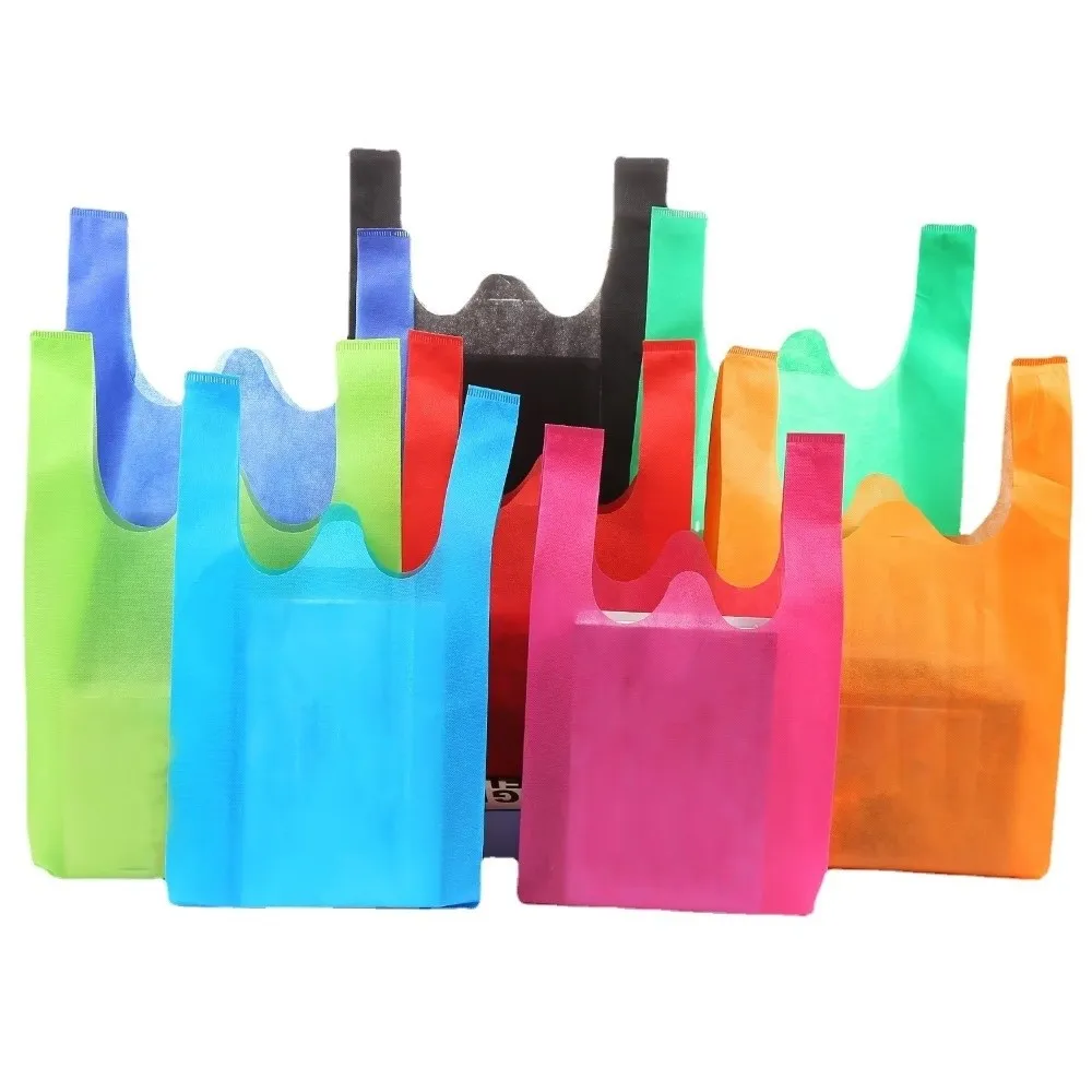 50Pcs Solid Color Non-woven Shopping Bag Large Capacity Thickened Eco-friendly Handbag Convenient Durable Toy Storage Bag