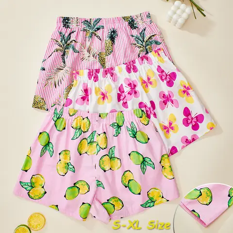 New Summer Outings Briefs Fashion Wide Leg Pants Pink Printed Women Shorts Casual Pajamas For Home Use Breathable Cool Underwear