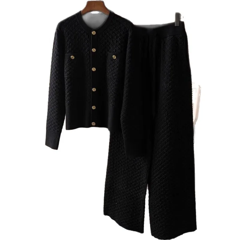 

New Casual Loose Knitted Solid Color Long-sleeved Cardigan Two-piece Set Foreign Trade Cross-border Europe America Amazon Winter