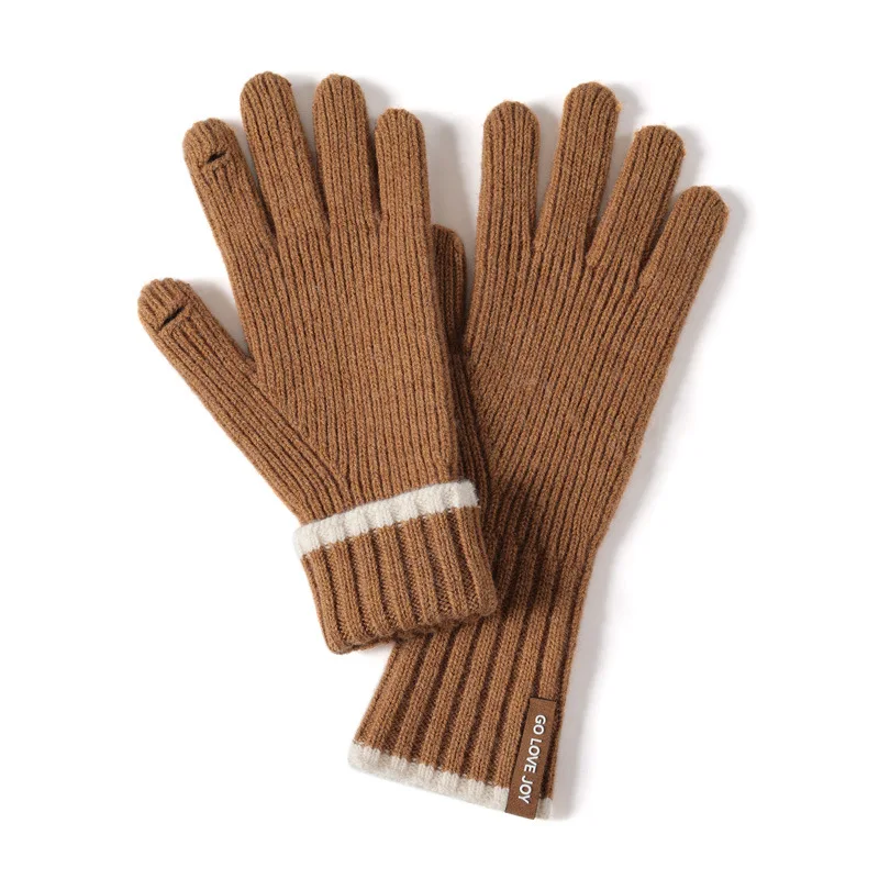 Women's wool gloves winter extended wrist winter cold dew finger touch screen knitted wool gloves to keep warm