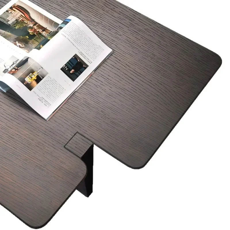 Modern light luxury high-end solid wood coffee table Italian minimalist irregular smoked wood color coffee table