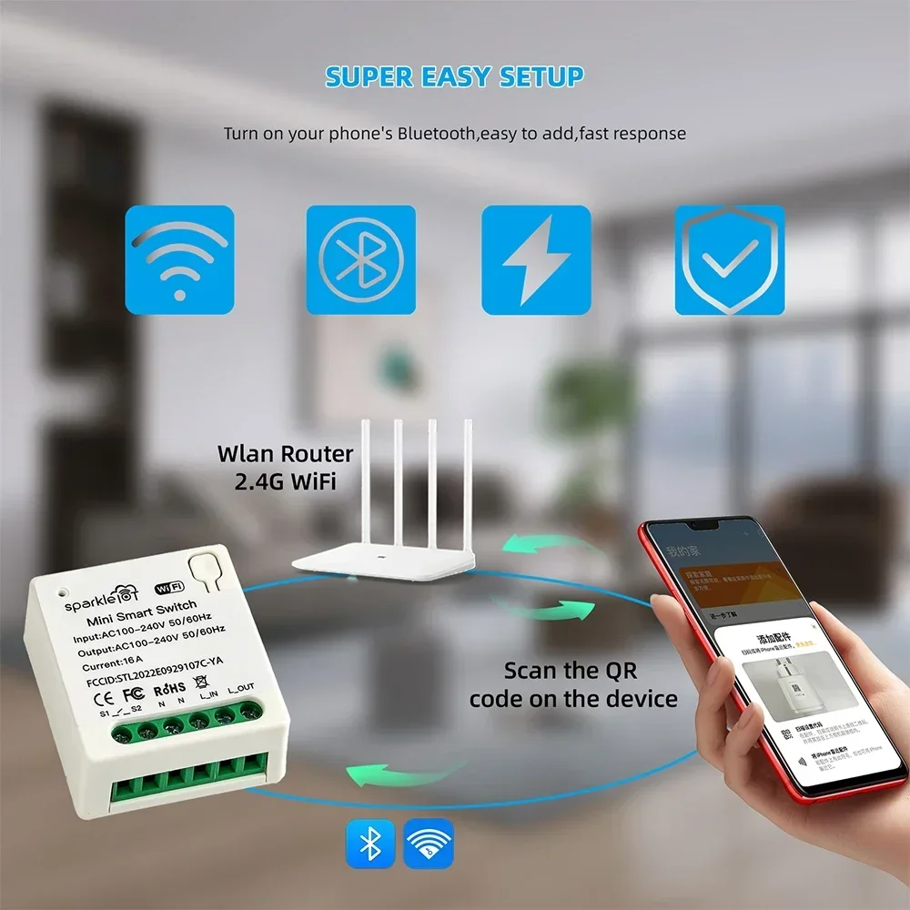 16A Matter WIFI Smart Switch Automation Relay Smart Breaker Voice Control Work with Alexa/Google Home/Smartthings/Home-Kit Siri