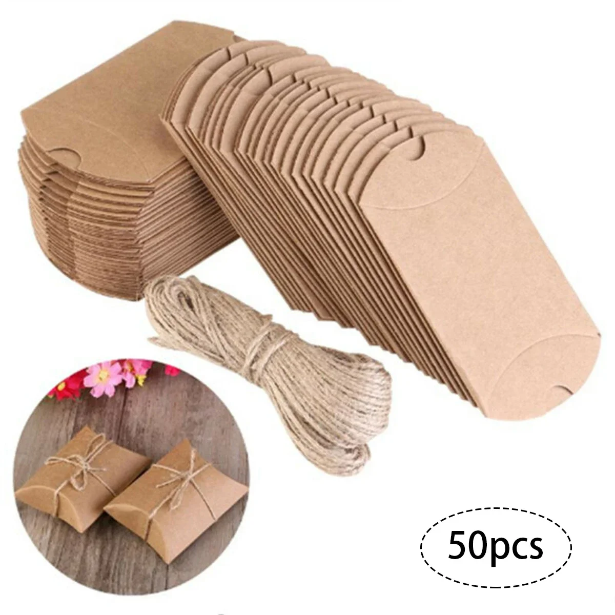 50PCS Brown Kraft Paper Box For Party Wedding Favor Candy Jewelry Packing Lot Candy Box Packing Party Storage Wedding Gifts Bag