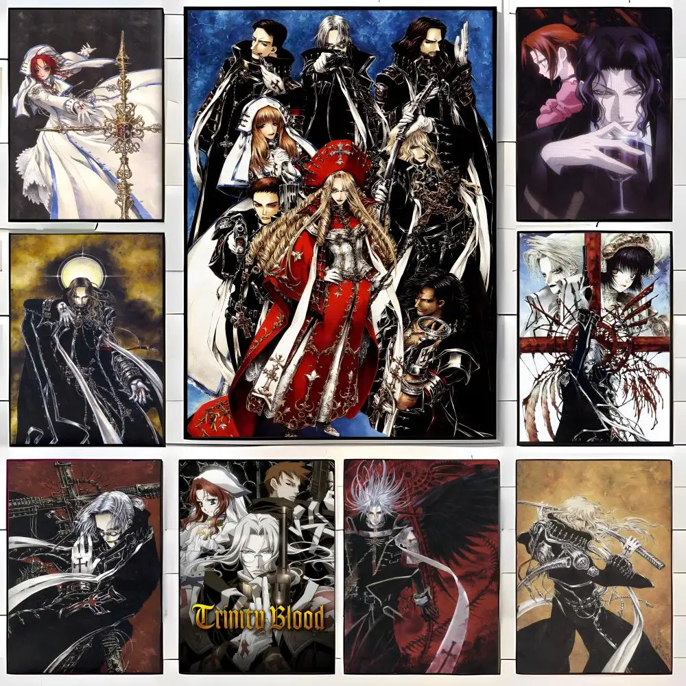 Gothic Anime T-Trinity Blood Poster  Self-adhesive Art Waterproof Paper Sticker Coffee House Bar Room Wall Decor