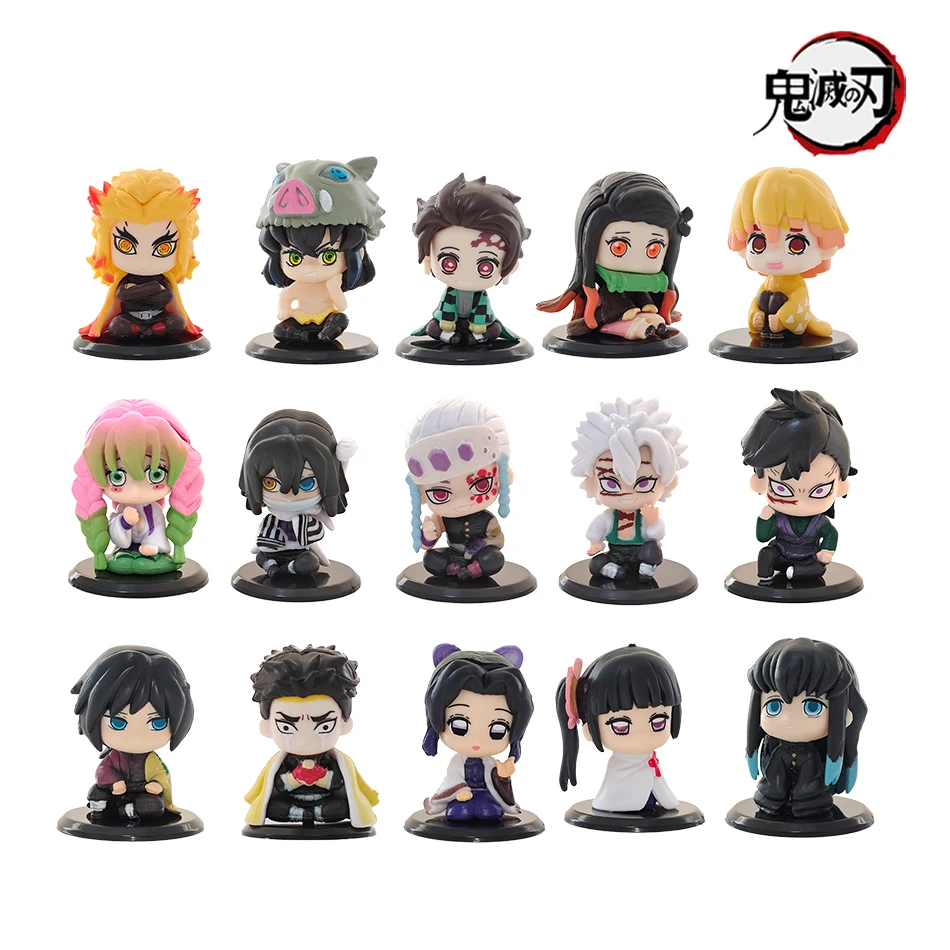 15 Stück/Set Q-Version Demon Slayer Sitzende Geisterpuppe Tanjiro Nidouzi Inosuke Zenitsu Figur Actionfigur Filmmodell Spielzeugpuppe