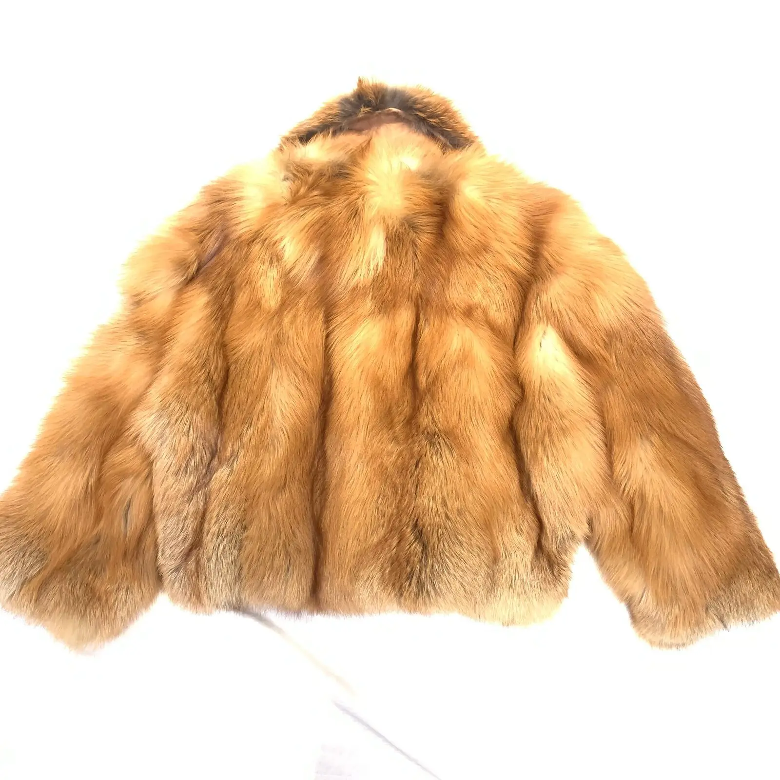 Fashion Men Real Full Pelt Red Fox Fur Bomber Jackets Lapel Collar Coat With Zip Winter Luxury Genuine Fox Fur Thick Outwear