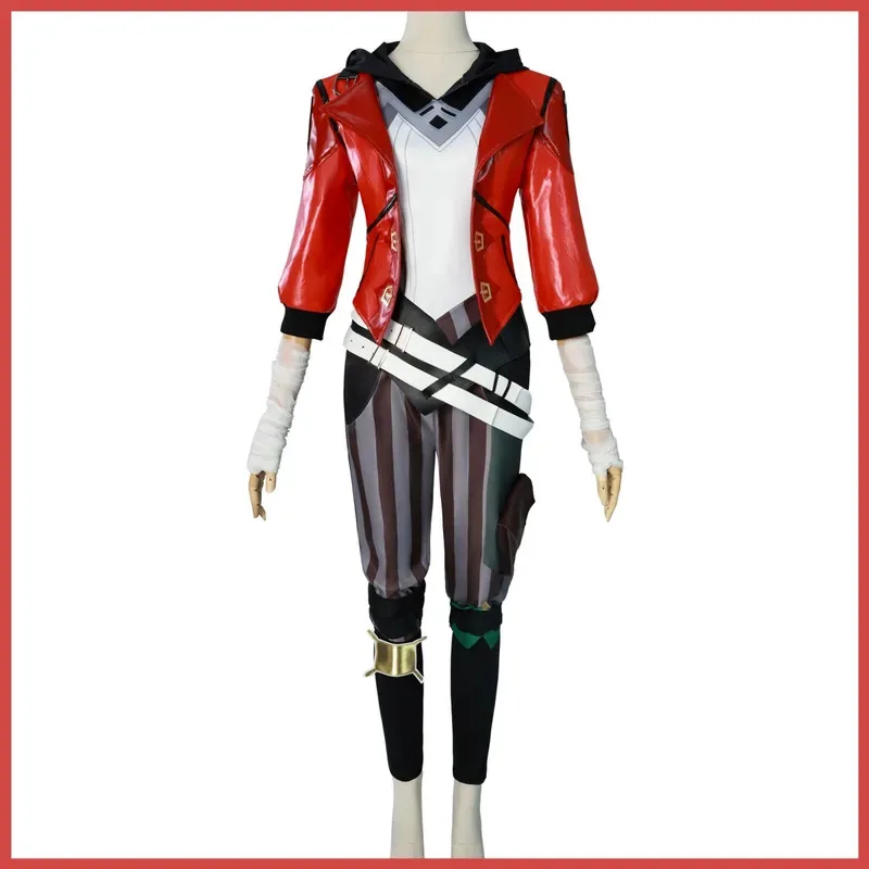 게임 LOL 리그 오브 레전드 비 필트오버 엔포서 코스프레 의상 레드 PU 코트 전투복 가발 신발 남녀 공용 카니발 의상