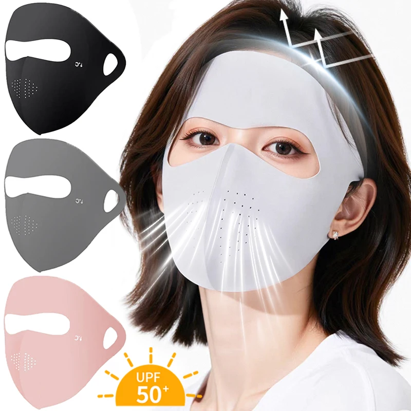 UPF 50+ Summer Ice Silk Full Face Sun Protection Mask for Outdoor Cycling Motorcycle UV Protection Breathable Thin Facial Covers