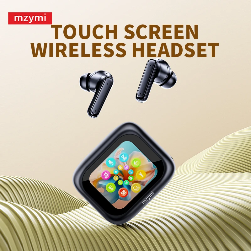 mzymi Full In Touch Screen Headphones ANC E18 Pro Bluetooth5.4 Noise Cancelling Earphone Wireless In-Ear ENC Earbuds With Mic