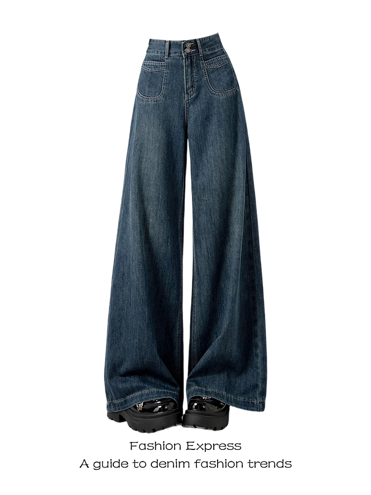 

Женские джинсы Deep Blue с высокой талией, широкими штанинами и эффектом драпировки, прямые, в пол, осенняя новинка